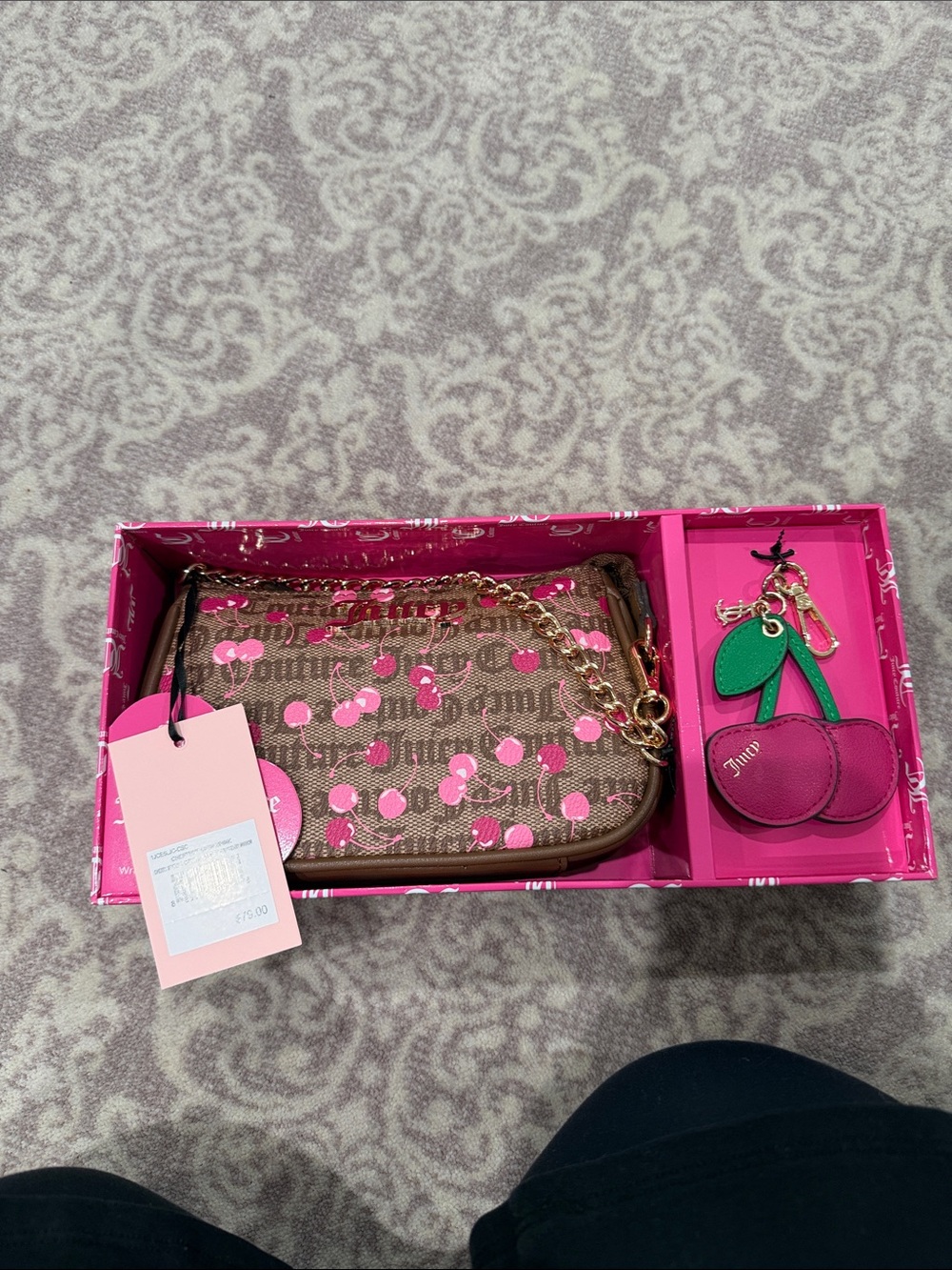 Juicy Couture Brown Monogram Bag with Pink Cherry Accents